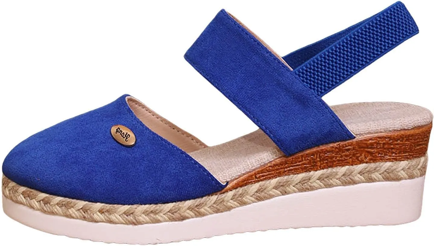Wedge Sandals for Women Summer Espadrilles Wedges Pointed Toe Ankle Strap Platform Sandals, Comfortable Cork Closed Toe Espadrilles Casual Orthopedic Sandal with Arch Support