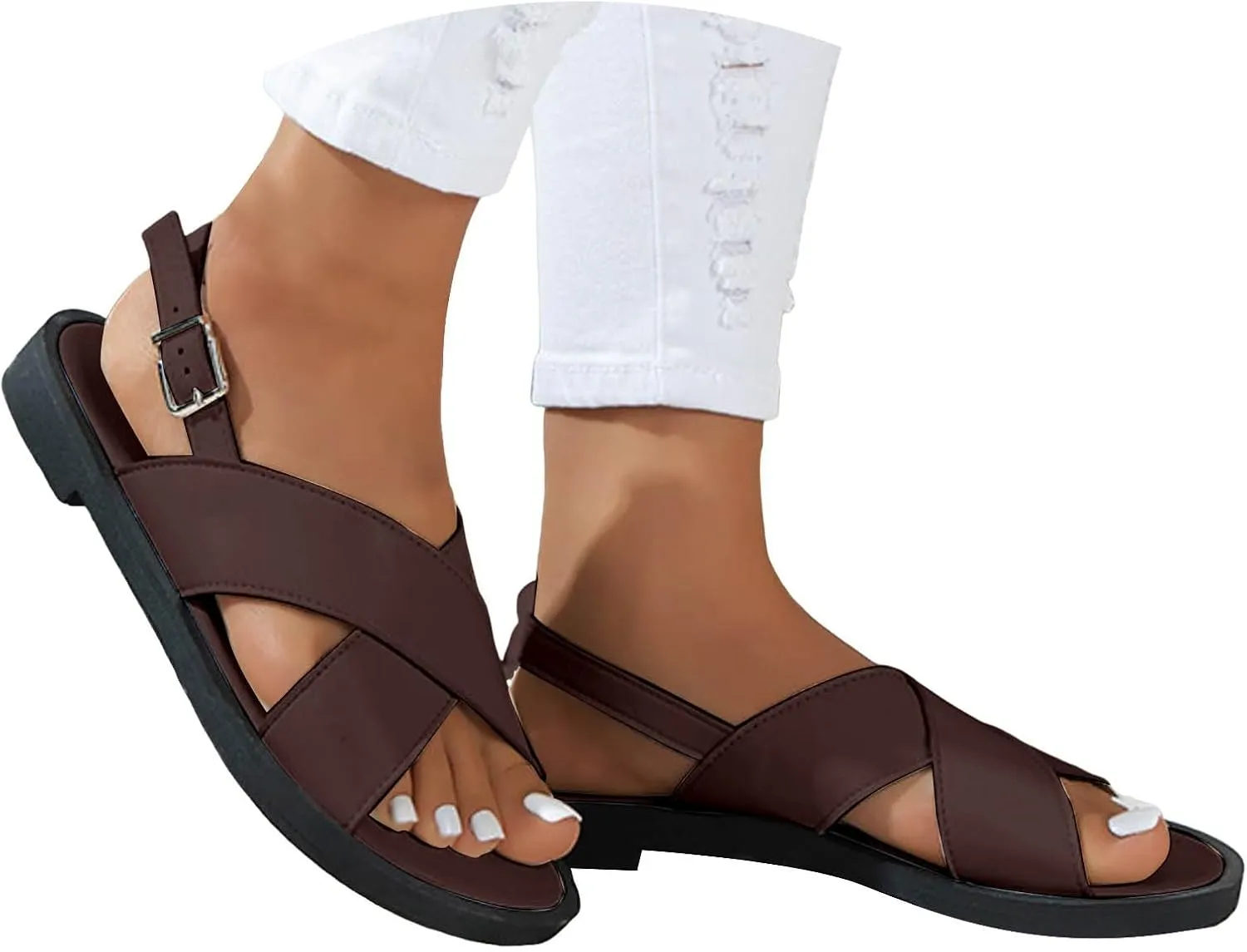 Women's Flat Dress Shoes Wide Width Sandals 2025 Summer Fashionable Casual Retro Hollow Open Toe Comfortable Sandals Boho Casual High Wedges Walking Adjustable Strappy Footwear