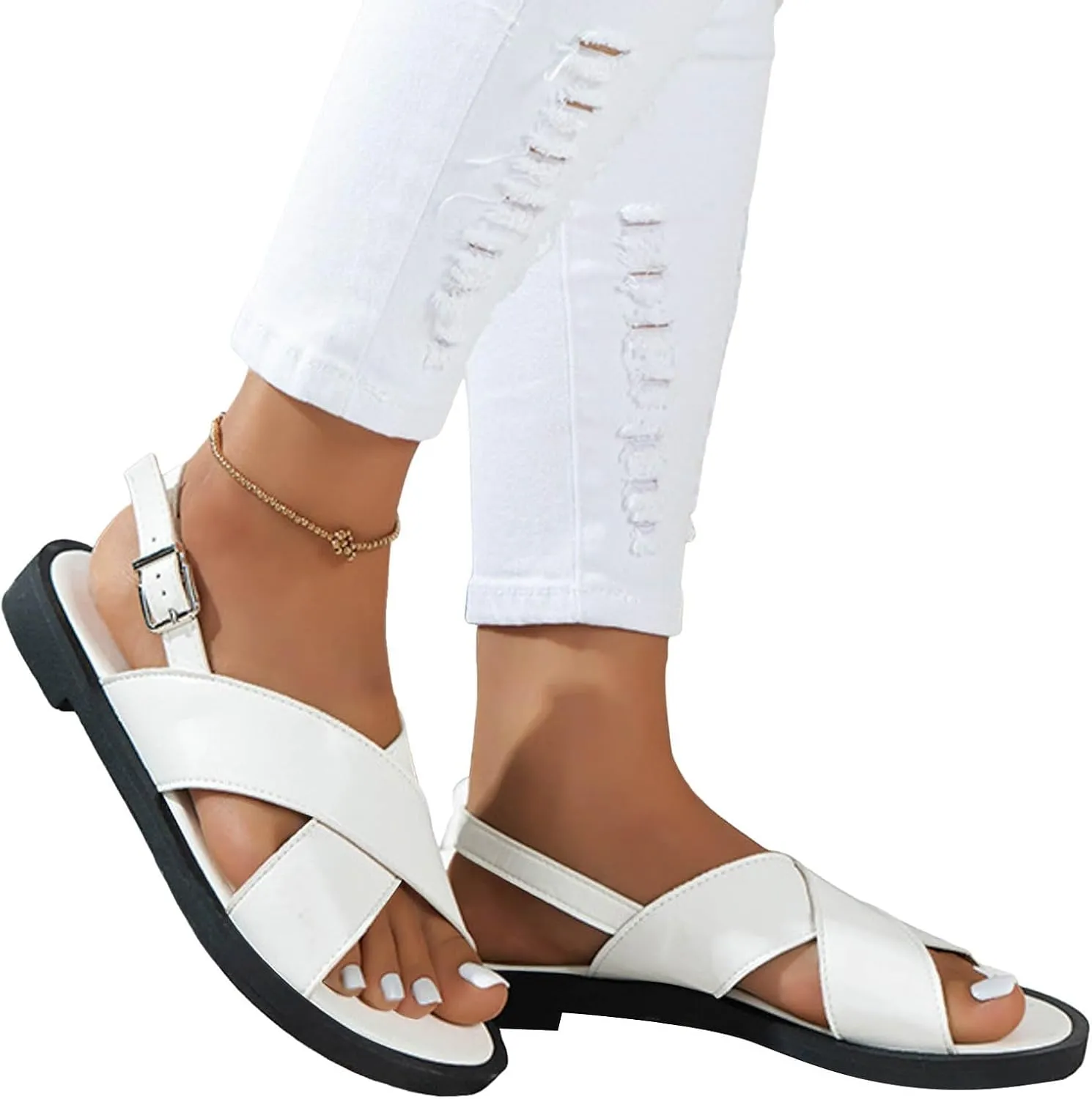Women's Flat Dress Shoes Wide Width Sandals 2025 Summer Fashionable Casual Retro Hollow Open Toe Comfortable Sandals Boho Casual High Wedges Walking Adjustable Strappy Footwear