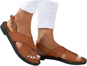 Women's Flat Dress Shoes Wide Width Sandals 2025 Summer Fashionable Casual Retro Hollow Open Toe Comfortable Sandals Boho Casual High Wedges Walking Adjustable Strappy Footwear