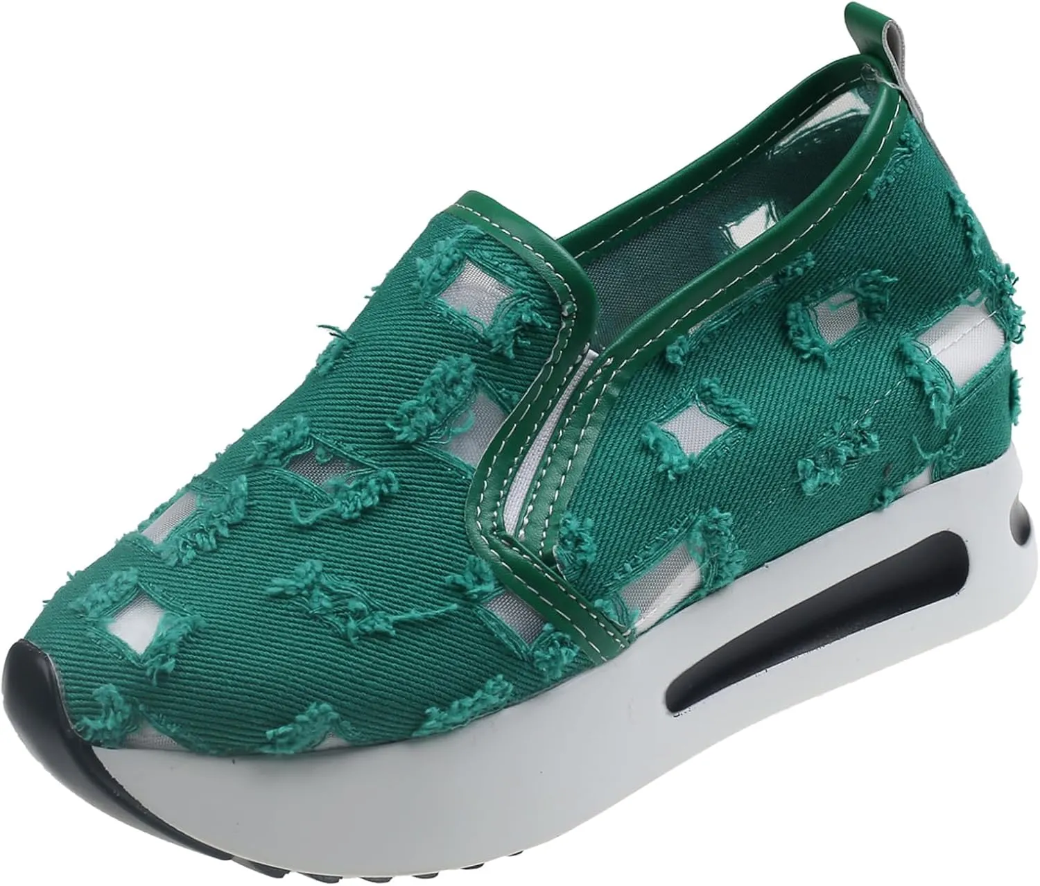 Women's Hollow Canvas Platform Loafers Lightweight Breathable Slip On Softsole Walking Sneakers Non-Slip Wedge Casual Shoes