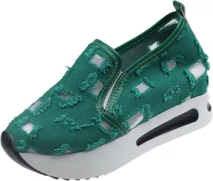 Women's Hollow Canvas Platform Loafers Lightweight Breathable Slip On Softsole Walking Sneakers Non-Slip Wedge Casual Shoes