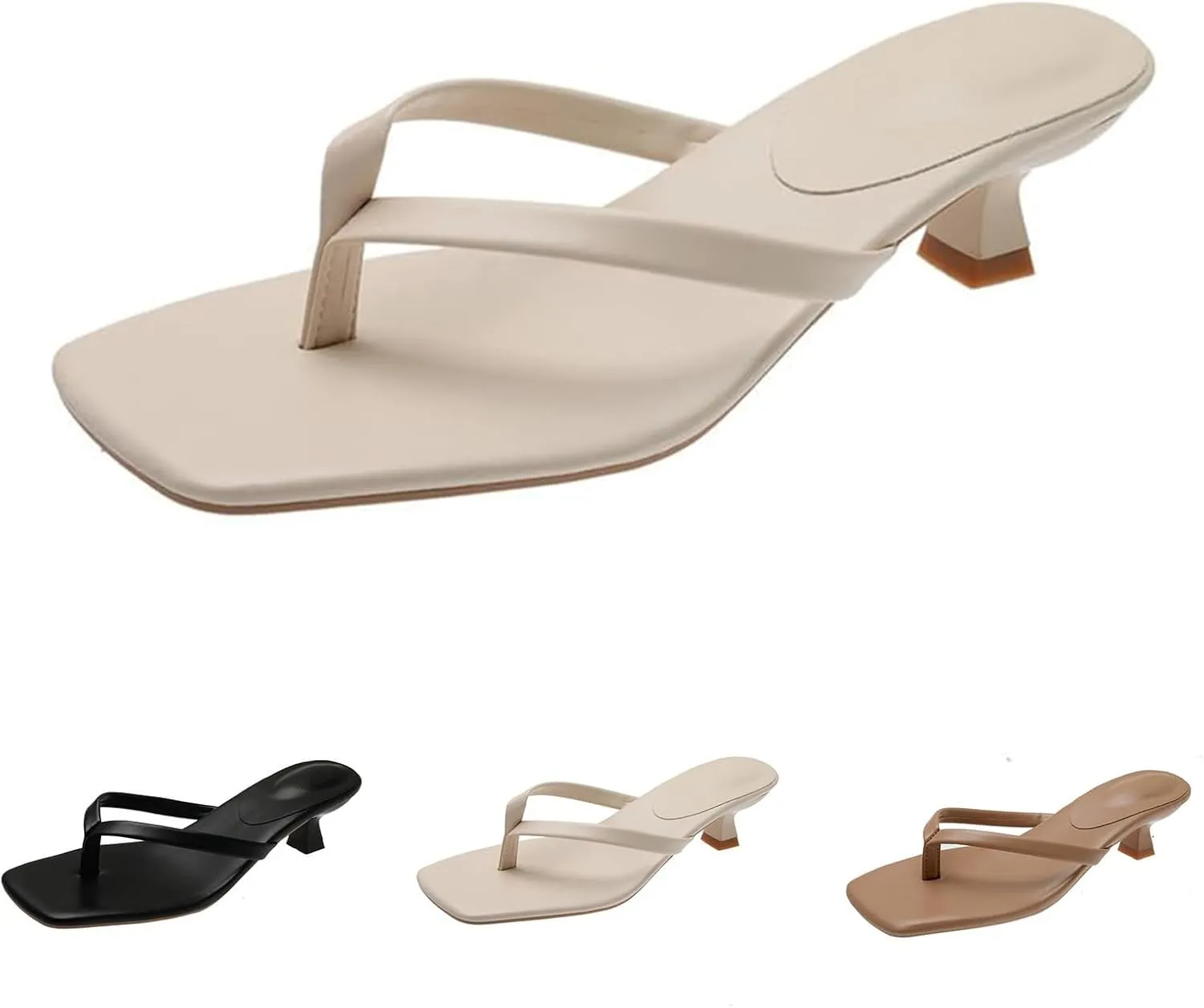 Women's Kitten Heels Sandals Square Open Toe Flip Flops Slip On Thong Slides Sandals Ladies Elegant Cute Working Shopping Shoes Comfortable Summer Beach Shoes for Women