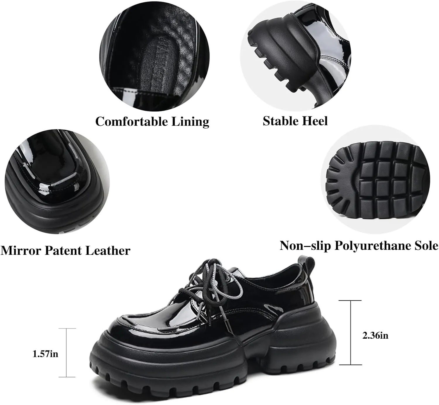Women's Lug Sole Platform Loafers,Fashion Patent Leather Lace Up Oxfords Comfortable Round Toe Business Office Dress Shoes
