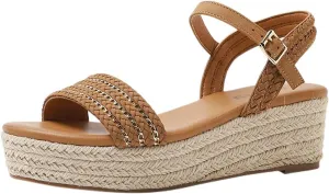 Womens Open Toe Buckle Ankle Strap Espadrilles Casual Flatform Wedge Sandals, Summer Espadrille Platform Sandals for Women Dressy Comfortable Beach Dress Shoes