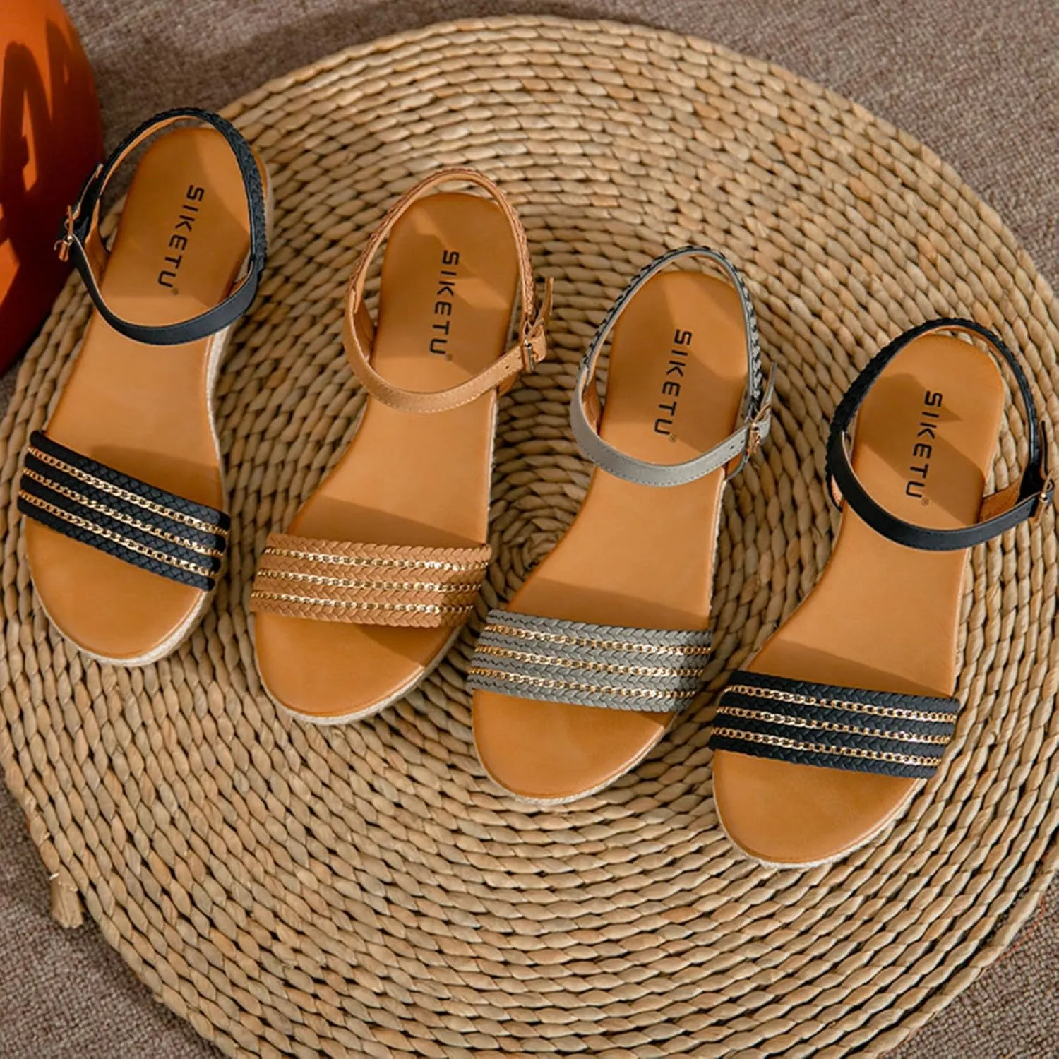 Womens Open Toe Buckle Ankle Strap Espadrilles Casual Flatform Wedge Sandals, Summer Espadrille Platform Sandals for Women Dressy Comfortable Beach Dress Shoes