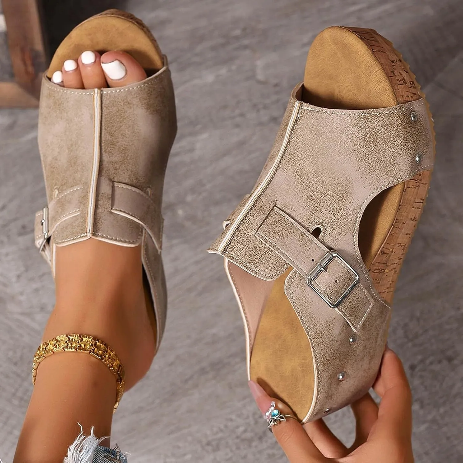 Womens Orthopedic Arch Support Platform Wedge Sandals Open Toe Slip on Elegant Strap Bohemian Shoes Summer Comfortable Walking Casual Beach Dress High Heels Slippers
