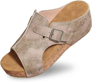 Womens Orthopedic Arch Support Platform Wedge Sandals Open Toe Slip on Elegant Strap Bohemian Shoes Summer Comfortable Walking Casual Beach Dress High Heels Slippers