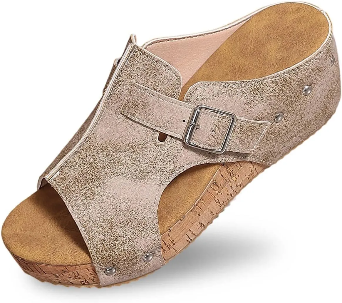 Womens Orthopedic Arch Support Platform Wedge Sandals Open Toe Slip on Elegant Strap Bohemian Shoes Summer Comfortable Walking Casual Beach Dress High Heels Slippers