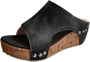 Womens Platform Wedge Sandals, Comfortable Slip On Sandals Slides Women Open Toe Cork Casual & Dressy Summer Shoes Lightweight For All Day Wear