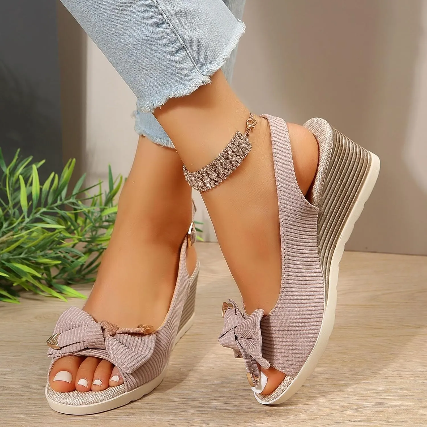 Women's Wedge Sandals Peep Toe Casual Platform Sandal Comfortable Ankle Strap Dressy Wedges Heels for Women with Arch Support Walking Slippers Beach Vacation Shoes
