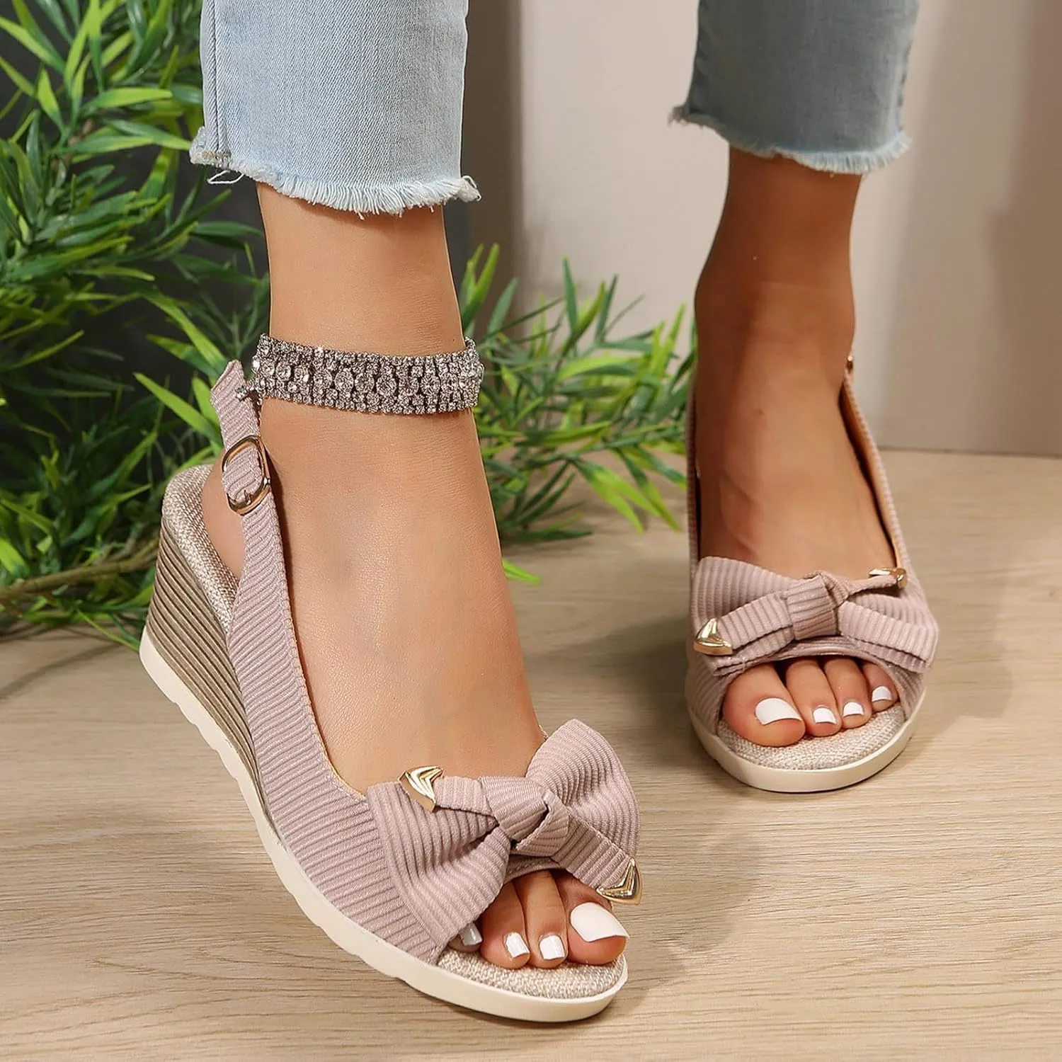 Women's Wedge Sandals Peep Toe Casual Platform Sandal Comfortable Ankle Strap Dressy Wedges Heels for Women with Arch Support Walking Slippers Beach Vacation Shoes