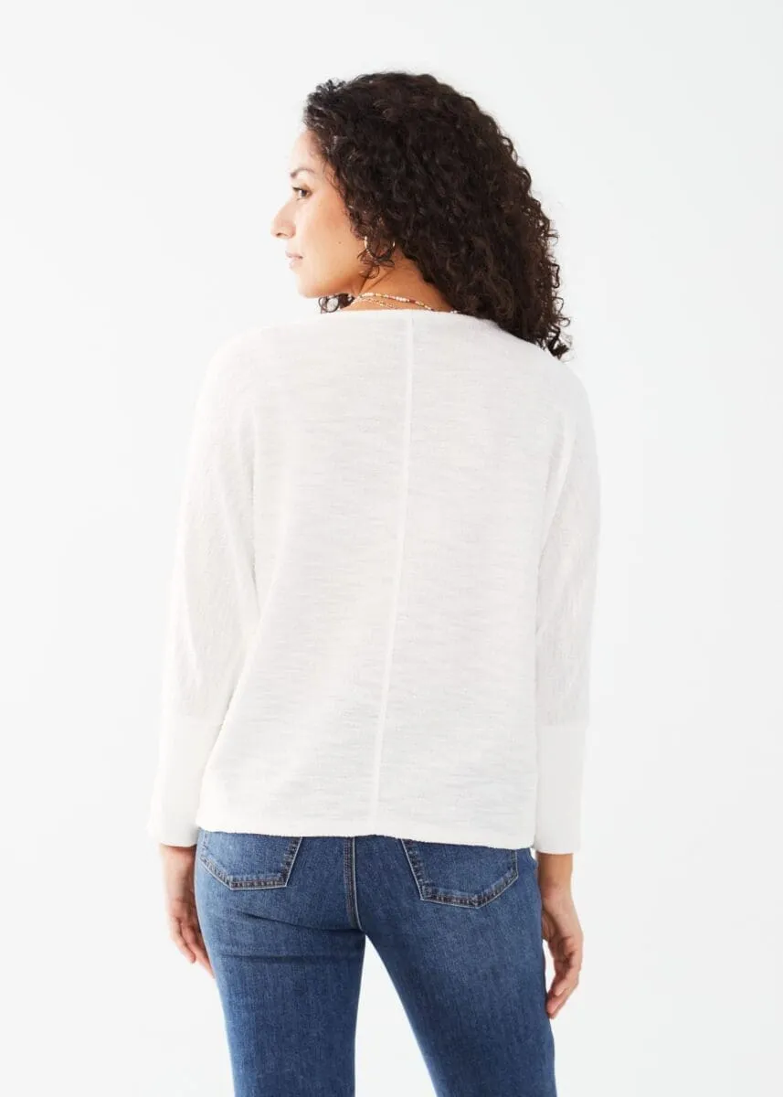 Wynne White with Embroidered Pastel Palm Trees Three Quarter Sleeve Batwing Top - FDJ French Dressing d3434692