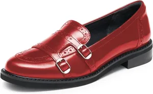 YDN Women's Closed Round Toe Loafer Low Chunky Heels Ornamental Buckle Slip On Dress Formal Party Dating Office Daily Shoes Size 4-16 US