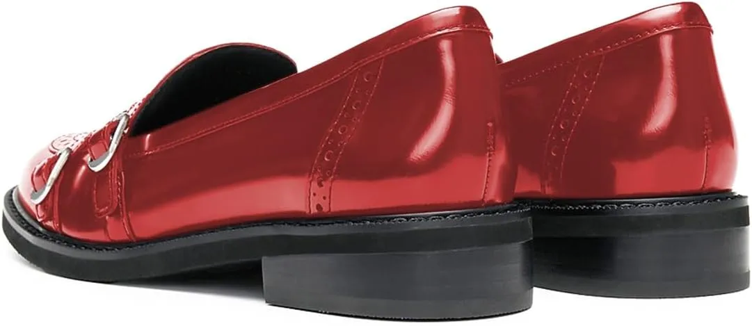 YDN Women's Closed Round Toe Loafer Low Chunky Heels Ornamental Buckle Slip On Dress Formal Party Dating Office Daily Shoes Size 4-16 US
