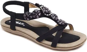 Yenktwei Women's Bohemian Dressy Sandals Casual Summer Flat Sandals Ankle Strap Comfortable Beach Shoes With Arch Support