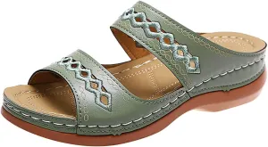 ZWRXW Summer Sandals for Women 2025 Arch Support Orthopedic Sandals Embroidered Vintage Slip On wedge shoess Anti-Slip Breathable Walking Slippers wedge Comfortable Wedge Sandal