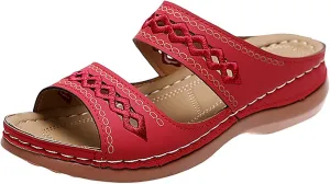 ZWRXW Summer Sandals for Women 2025 Arch Support Orthopedic Sandals Embroidered Vintage Slip On wedge shoess Anti-Slip Breathable Walking Slippers wedge Comfortable Wedge Sandal