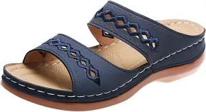 ZWRXW Summer Sandals for Women 2025 Arch Support Orthopedic Sandals Embroidered Vintage Slip On wedge shoess Anti-Slip Breathable Walking Slippers wedge Comfortable Wedge Sandal